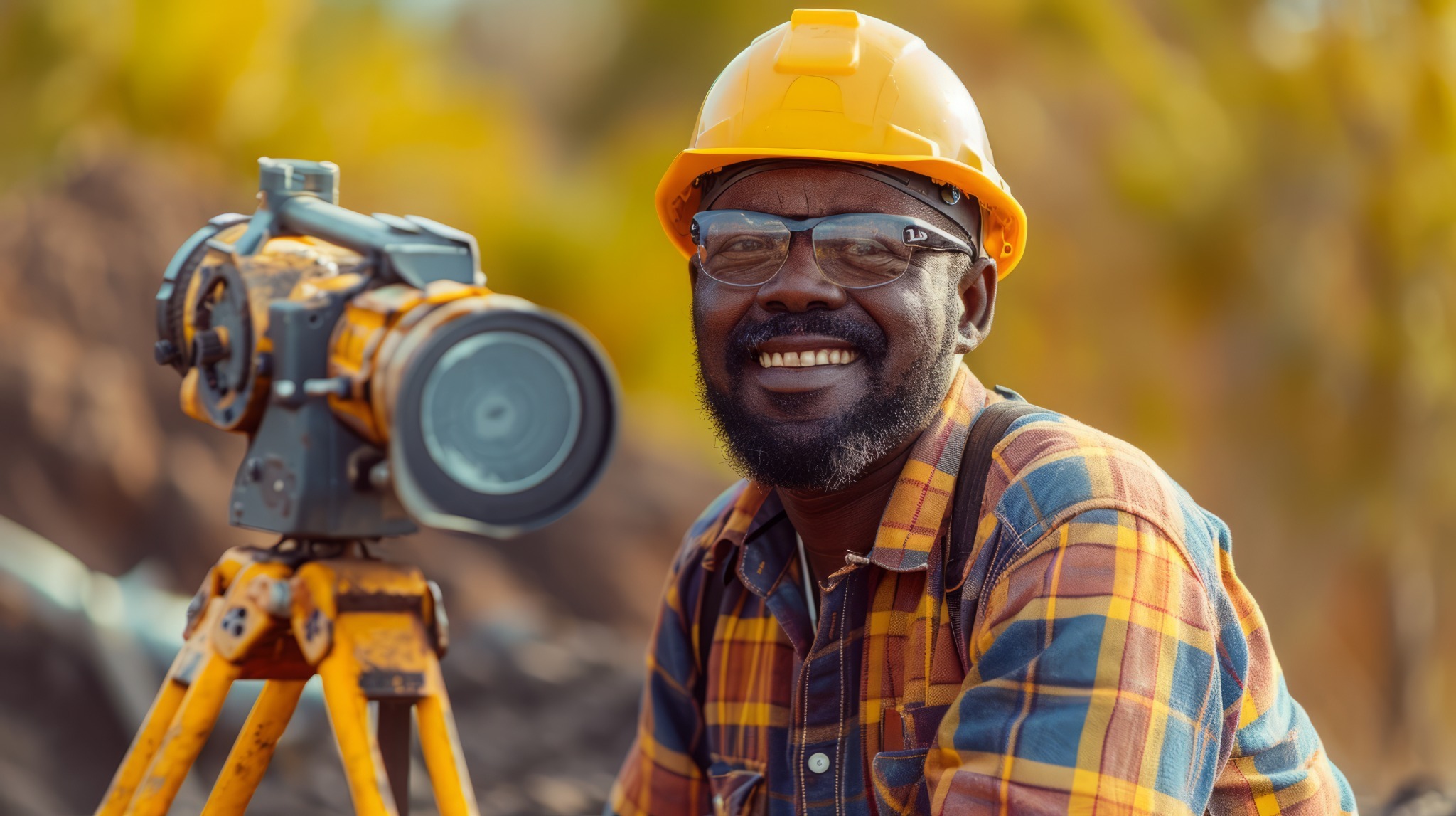 Engineering professional working with surveying equipment